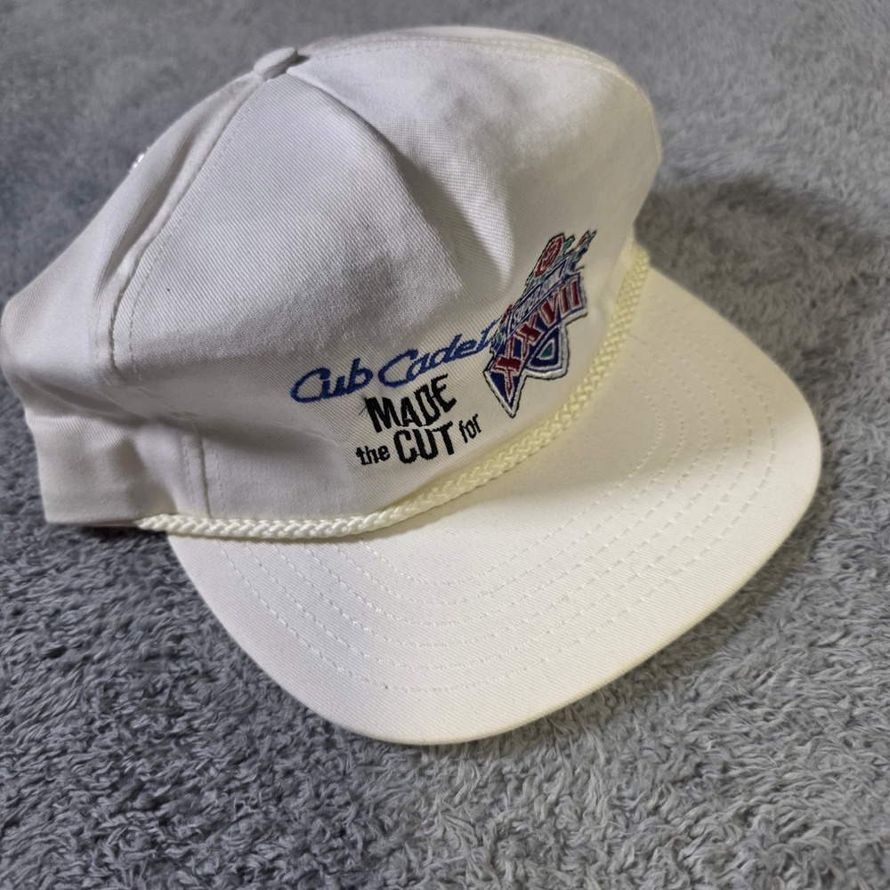 Size-A-Just Mens‎ OSFA Rope Hat White Super Bowl XXVII 27 Cub Cadet 1993 Vintage